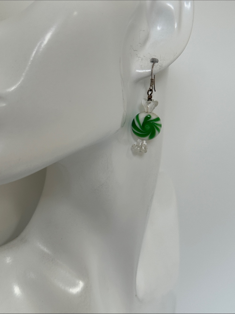 Elegant 925 Sterling silver Green Muranum Swirl Candy Drop Earrings